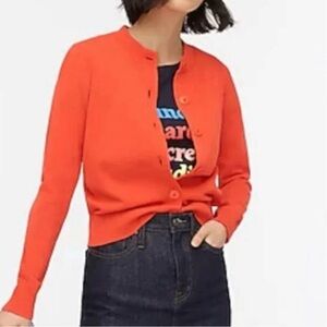 J. Crew Orange Red Coral Cardigan Sweater In Cotton Crepe Size Small